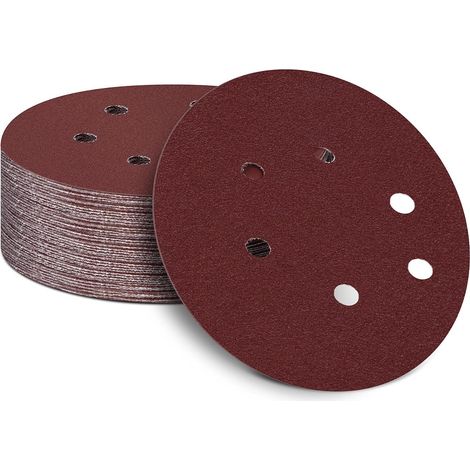 [french Days] Packung Mit 50 150-mm-schleifscheiben Für Exzenterschleifer, Körnung 100, 150-mm-schleifpapier, 6 Löcher, Klett-schleifstreifen Für Holz, Spanplatten, Metall