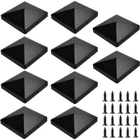 10 Stück Zaunpfostenkappen, Kunststoffpfostenkappen 10x10 Pfostenabdeckung Schutzkappe Für Holzpfosten Zaunpfostenkappen Schwarz Mit 20 Schrauben
