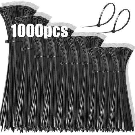 1000 Kunststoff-kabelbinder, Profi-kunststoff, Rislan 100/150/200/250/300 Mm Lang, Uv-beständig, Zur Verwaltung Verschiedener Kabel, Schwarz