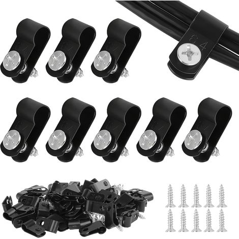 100er-pack 1,25" Schwarze R-kabelklemmen, Nylon-kabelbinder Zum Einschrauben Mit 100 Schrauben, Einschraubbare Kabelklemmen Für Kabel, Rohre (6,4 Mm)