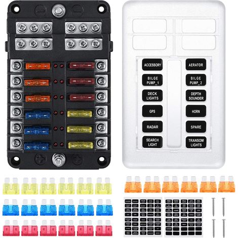 12-wege-sicherungskasten, 24 Sicherungen 5 A/10 A/15 A/20 A – 30 A Strom – Pbt Ip86 – Wasserdichte, Transparente Abdeckung Für Auto Und Boot – Galozzoit