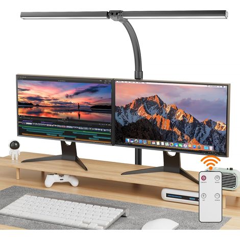 1300lm Doppelkopfverstellbare Led-schreibtischlampe Mit Fernbedienung, 24w 80cm Bildschirmklemmlampe, Heimleuchte Mit Gelenkarm, Klemm-gaming-zubehör (reines Schwarz, Schwarz)