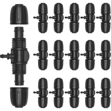 15 Bewässerungsschlauchverbinder, 3-wege-t-t-stück Aus Schwarzem Kunststoff Mit Widerhaken, Für 16-mm- Und 7-mm-rohre, Bauerngarten