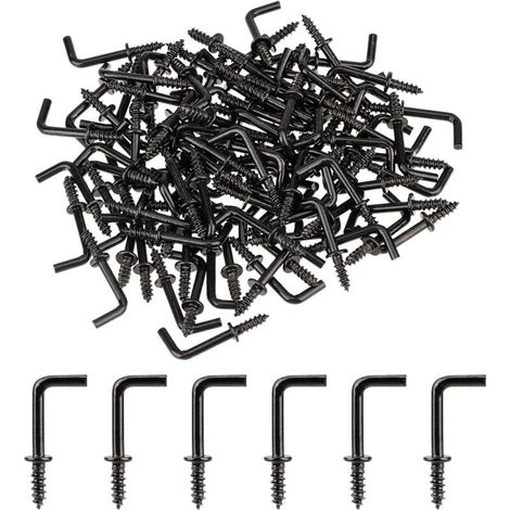 150 Stück Schraubhaken, Mini-schraub-l-haken, Kleine Rechtwinklige Schraubhaken, Rechtwinklige Schrauben, Metallhakenschrauben Zum Aufhängen, Stabile Wandhaken (schwarz, 20 X 8 Mm)