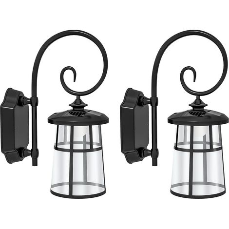 2 Stück Außenwandleuchte, Außen-solarlampe, Led-licht, 6000 K Warmweiß, Kabellos, Solar-wandleuchte, Dekoration Für Terrasse, Garten, Balkon, Hof, Zaun, Schwarz