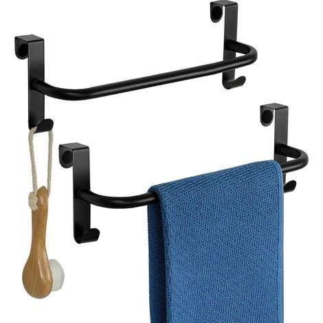 2 Stück Küchenhandtuchhalter Zum Aufhängen, 29 Cm Schwarzer Handtuchhalter Mit 2 Haken Ohne Bohren, Küchenhandtuchhalter Aus Metall Für Badezimmer, Schrank, Kleiderschrank, Schrank