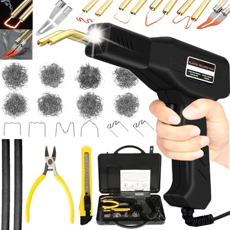 220 W Kunststoff-lötkolben, 2 Em 1 Kunststoff-lötmittel, 800 Gramm, Auto-aufprall-reparatur, Com 2 Lötbürsten, Pinzette Und Gesichter (schwarz)