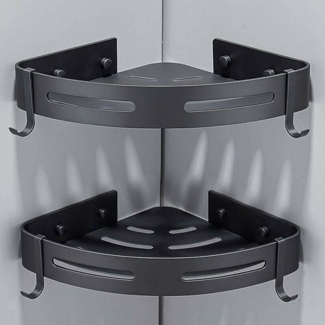 2er-set Eck-duschregal Ohne Bohren Badezimmer-aufbewahrung Dusche Badezimmerzubehör Badezimmer-seifenhalter Unterstützung Dusche Kein Rostfreies Aluminium Mit Haken Schwarz