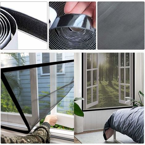 2er-set Moskitonetze Zum Selbstschneiden – Ohne Bohren – Mit Klettband – 130 Cm X 150 Cm – 2 Schwarze Klettbänder