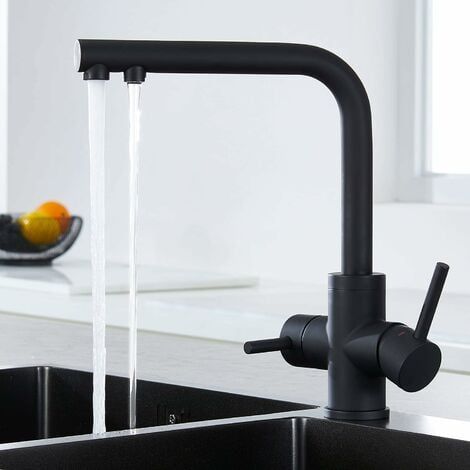 3-wege-küchenarmatur, 3-wege-küchenmischer, 360° Drehbar, Trinkwasser-küchenarmatur, Küchenspüle-wasserhahn Mit Gefiltertem Wasserauslass, Mattschwarz