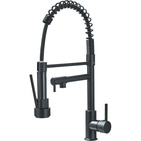360° Drehbarer Küchenspülen-wasserhahn Mit Zwei Ausläufen, Hoher Bogen Mit Herausziehbarer Brause, Kalt- Und Warmmischbatterie Mit Standardarmaturen, Schwarz