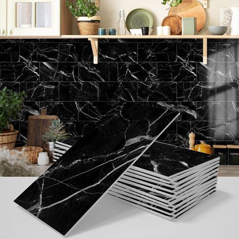 3d Selbstklebende Rückwand Imitierter Schwarzer Marmor – 16 Dekorative Paneele, Wasserdicht Und Feuchtigkeitsbeständig Für Küche, Badezimmer