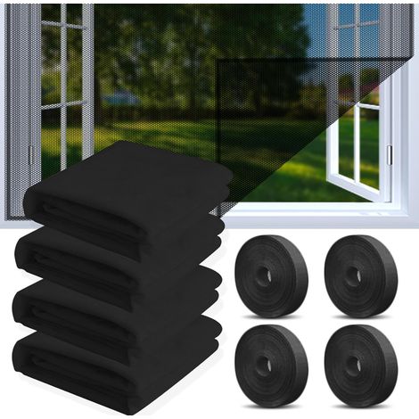 4 Stück Fenster-moskitonetz, Moskitonetz Für Fenster, Schneidbares Moskitonetz-tuch Mit 4 Rollen Selbstklebender Streifen, Insektenschutznetz (schwarz), 150 X 200 Cm