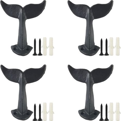 4 Stück Walschwanz-wandhaken Aus Gusseisen Mit Befestigungsschrauben, Wandratschen, Schwarz