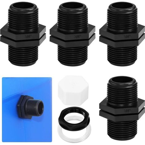 4 Stück Wassertank-vollarmaturen, 25 Mm Wassertank-überlaufarmaturen, Wassertank-wandschott-armaturen Mit 4 Muttern, 4 Dichtungen, 4 Stopfen Für Wassertank, Fass, Zisterne (3/4 Zoll)