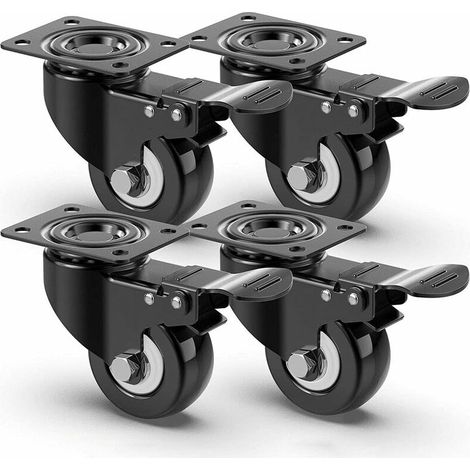 4 Leise Lenkrollen 50 Mm, Möbelrollen Mit Bremse, Schwerlastrolle 400 Kg Tragkraft, Transportrollen Für Palettenmöbel (schwarz)