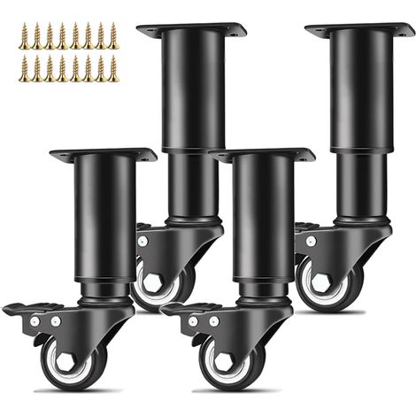 4-teiliges Möbelbein, Höhenverstellbare Möbelbeine, Mit Lenkrollen, Höhenverstellbar, Mit Bremsen, Für Sofa, Bett, Kleiderschrank, Tisch, Möbel (14–16 Cm)