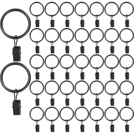 40 Stück Vorhangringe Mit Clips, Vorhang-clip-ringe Aus Metall, Für Duschvorhangstange, Fenstervorhang, Mit Haken – Schwarz