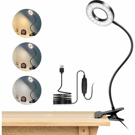 48 Led-clip-schreibtischlampe, 360° Flexible Clip-on-leselampe, 3 Beleuchtungsmodi Und 10 Helligkeitsstufen, Usb-led-schreibtischlampe Für Studium Und Arbeit, Schwarz