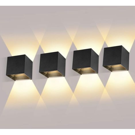 4er-pack Innen-/außenwandleuchte, 12 W, 3000 K, Außenwandleuchten, Verstellbarer Abstrahlwinkel, Schwarze Außenwandleuchte, Wasserdicht Ip65 [energieklasse F]