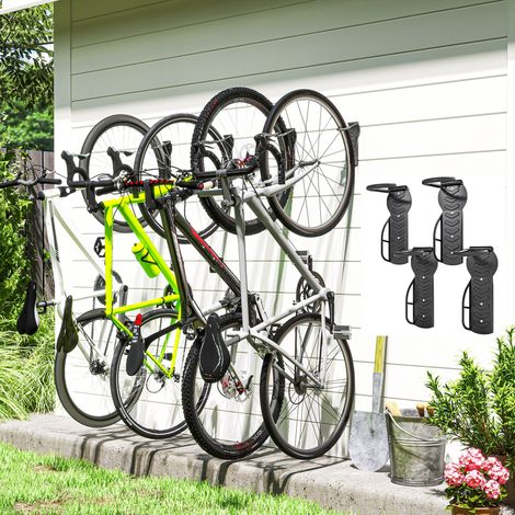 Set Mit 4 Wandfahrradhaltern, 25,5 X 10,5 X 4 Cm, Schwarz, Mit Aufhängehaken, Für Den Innen- Und Außenbereich, Platzsparende Wandaufbewahrung