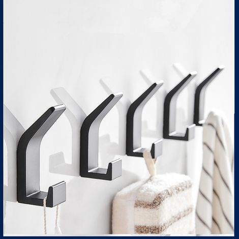 5 Stück Selbstklebende Haken, Badezimmer-doppel-handtuchhaken, Selbstklebende Wandhalterung Für Küche, Badezimmer, Büro, Schrank, Aluminium, Schwarz … …