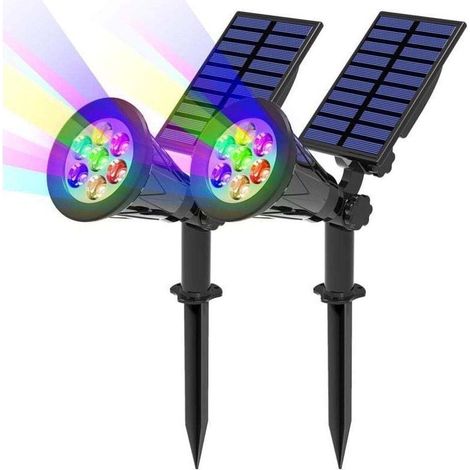 7 Led-solarlampe, 2 Packungen, Solarstrahler Mit 7 Farbwechsel, Für Den Außenbereich, Kabellos, Wasserdicht, Ip65, Gartenlampe Mit 180° Verstellbarem Außen-solarstrahler Für Garten, Hof, Außenbereich,