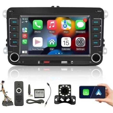 7-zoll-bluetooth-autoradio Carplay Android Auto – Rds Fm – Rückfahrkamera-eingang – Kompatibel Mit Vw Passat Touran Caddy Jetta