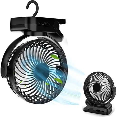 8000-mah-usb-ventilator Mit Fernbedienung, Tragbarer Mini-camping-ventilator, Tischventilator-clip Mit 3 Geschwindigkeiten, 3 Led-lichtmodi, 720°-drehung