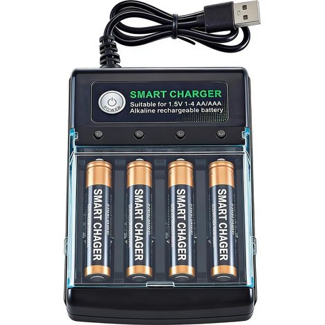 Aa Aaa-batterieladegerät – 4 Unabhängige Steckplätze – Ni-mh- Und 1,5-v-alkali-kompatibel – Usb-stromversorgung – Intelligente Led-anzeige
