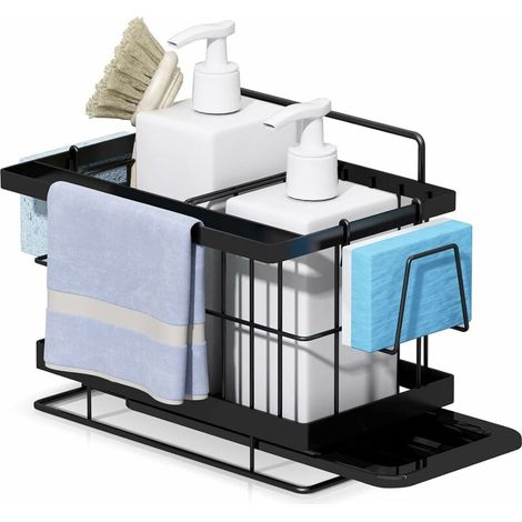 Aafgvc – Rostfreier Spülbecken-organizer Aus Edelstahl – Wandmontierte Aufbewahrung Für Schwämme Und Spülmittel – Abmessungen 20 X 16 X 14 Cm – Schwarz-20 X 16 X 14 Cm