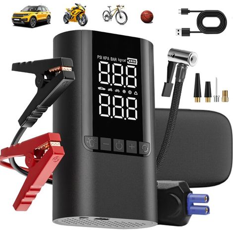 Autobatterie-booster 6000 A 10000 Mah – 12 V Benzin- Und Diesel-batterie-starthilfe – 150 Psi Luftkompressor Mit Intelligentem Display – Schnelles Usb-ladegerät – Led-beleuchtung Und Sos-modus – Tragb