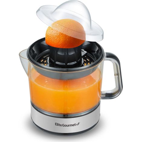 Bpa-freie Elektrische Zitruspresse, Kompakt, Großes Volumen, Fruchtfleischkontrolle, Orangen, Zitronen, Limetten, Grapefruits Mit Einfachem Ausgießer, 24 Oz, Schwarz/edelstahl