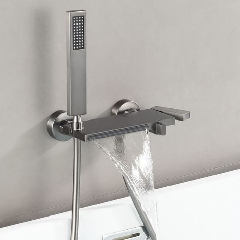 Badewannenarmatur Mit Wasserfallmontage, Schwarzer Badewannenarmatur Mit 2-wege-brause-einhebelmischer Für Badewanne Mit Heißem Und Kaltem Wasser