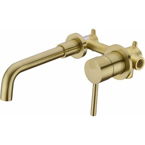 Badezimmer-waschbecken-mischbatterien, Messing-badewannen-mischbatterie, Schwenkbarer Auslauf, Wandmontage-wasserhahn, Gebürstetes Gold Und Mattschwarz (gebürstetes Gold) – Rwwaschtischmischer