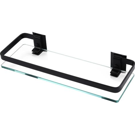 Badezimmer-wandregal Aus Aluminium Und Gehärtetem Glas – Schwarze Wandmontage – Tiefe 7 Mm – Maximale Belastung 10 Kg – Abmessungen 35 X 12 X 4,5 Cm
