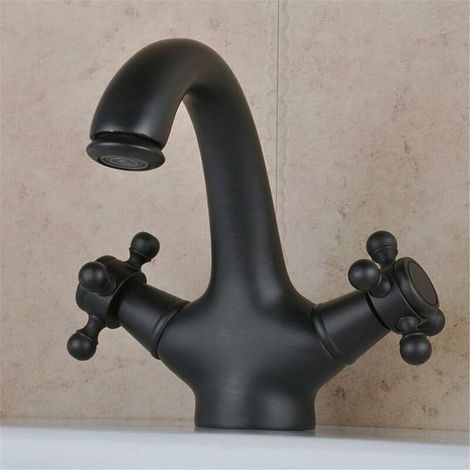 Badezimmer-waschtischarmatur, Retro-design, Schwarz, Mit Öl Eingerieben, Bronze, Einhebelmischer Für Heißes Und Kaltes Wasser
