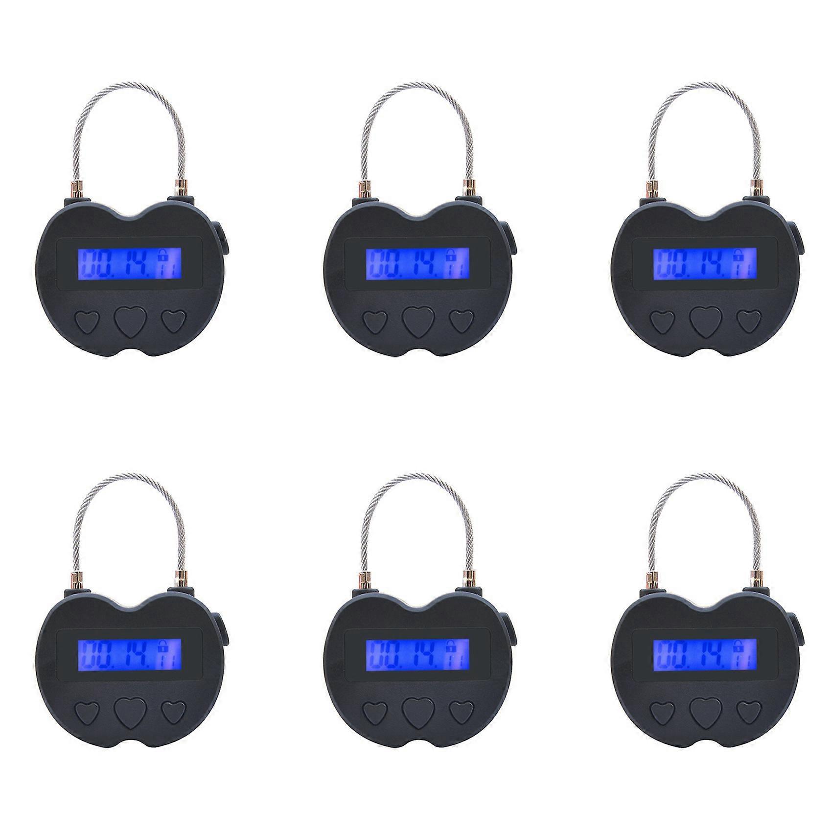 Minuteur Électronique De Voyage 6x Smart Time Lock Avec Écran Lcd, Rechargeable Par Usb, Noir