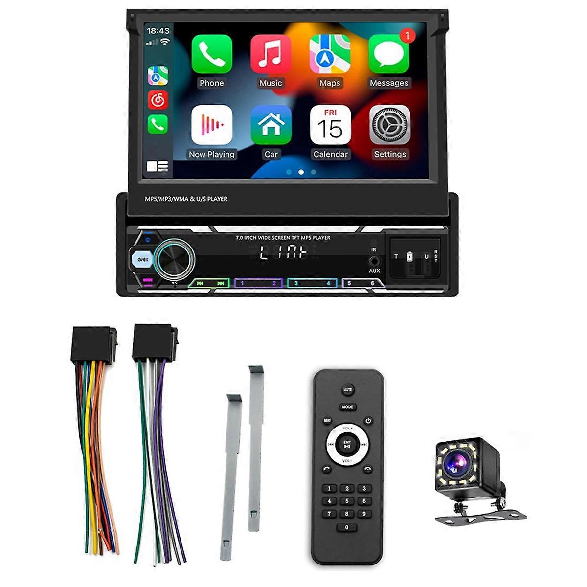 Autoradio Simple Din Avec Android Auto Et Carplay Sans Fil, Écran 7 Pouces, Pliable Et Manuel, Avec Caméra De Recul.