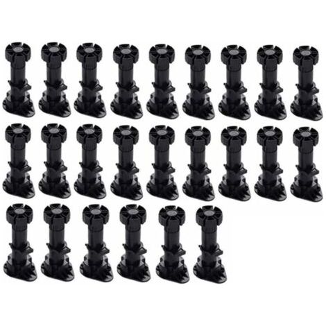 Choyclit – Verstellbare Schrankfüße Aus Schwarzem Kunststoff 60–80 Mm – 24er-pack – Stabile Basis Mit Clip-halterung – Für Küchenmöbel Und Sofas