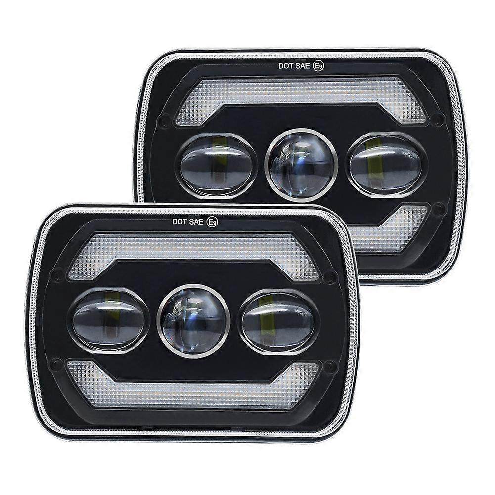 Phares Led 5x7, Phares 7x6 De 180 W Avec Clignotants Jaunes Et Feux De Jour Blancs Pour Camions Yj Et Xj (h6054, H5054, H6054ll).