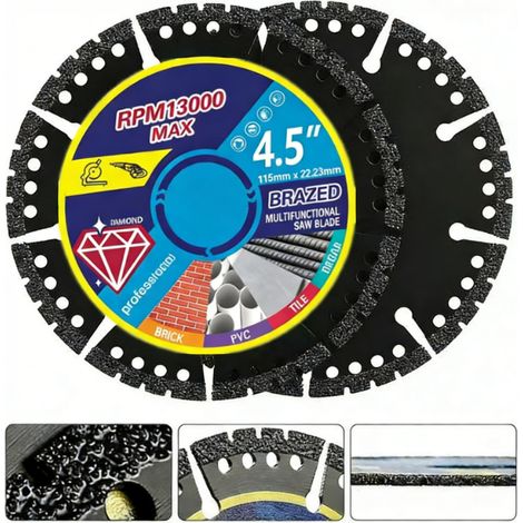 Crea – 4,5 Zoll Diamantscheibe – 2er-pack – Zum Trockenschneiden Von Metall, Fliesen, Stein, Kunststoff – Stärke 1,2 Mm – Kompatibel Mit Winkelschleifern