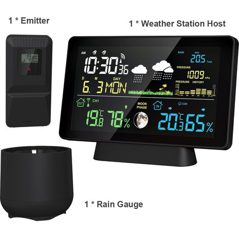 Decdeal Multifunktionale Professionelle Elektronische Wetterstation, Intelligenter Farbbildschirm, Temperatur, Luftfeuchtigkeit, Luftfeuchtigkeit, Niederschlag, Luftdruck, Mondphasenvorhersage, Alarm