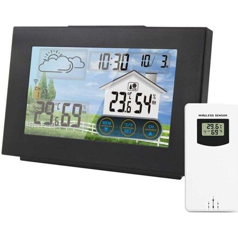 Drahtlose Wetterstation, Elektronischer Wecker, Schlummerfunktion, Digitales Thermometer, Kabelloses Innen- Und Außen-hygrometer Mit Alarm, Großes, Farbenfrohes Lcd-display/wettervorhersage/touch-tast