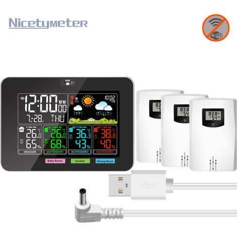 Drahtlose Wetterstation Mit 3 Sensoren, Digitales Hygrometer-thermometer Für Den Innen- Und Außenbereich, Farb-lcd-display, Mit Kalenderuhr, Schlummerwecker, Temperatur- Und Luftfeuchtigkeitsvorhersag