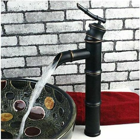 Dreiteiliger Schwarzer Bambus-wasserhahn, Komplett Aus Kupfer, Antiker, Traditioneller Waschbecken-wasserhahn. Geeignet Für Badezimmer