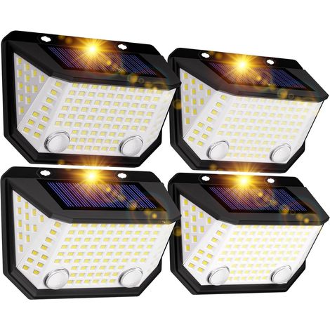 Dual-sensor-solar-zaunleuchten, 6500 K Wasserdichte Solarleuchten Mit 300° Beleuchtungswinkel Für Den Garten, 4er-pack Solar-wandleuchten Für Den Außenbereich Für Zuhause