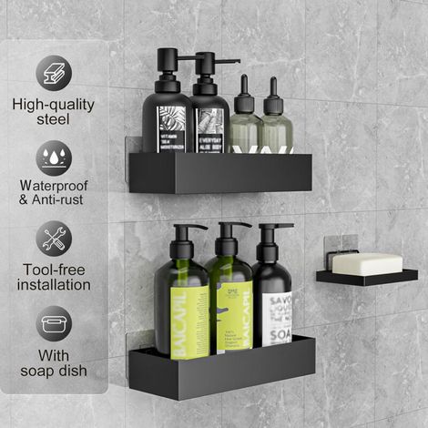 Duschregal Ohne Bohren – 3-teiliges Duschregal Mit Duschseifenhalter, Shampoo-halter, Duschzubehör, Schwarz