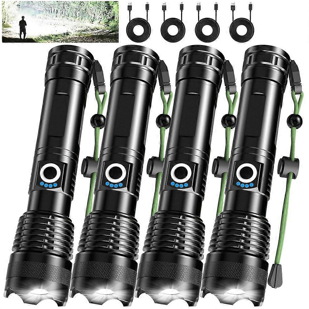 Lot De 4 Lampes Torches Rechargeables À Haute Luminosité, Ensemble De Lampes Torches Led Ultra-lumineuses Avec 5 Modes Réglables Pour Les Situations D'Urgence En Camping.