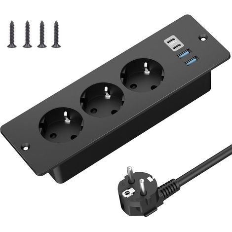 Einbau-tischsteckdose Mit 2 Usb-a Und 2 Typ-c, Integrierte 3-fach Steckdosenleiste Mit 2 M Kabel, Tischsteckdose, Steckdosenleiste Für Möbel Oder Arbeitsplatte, Schwarz